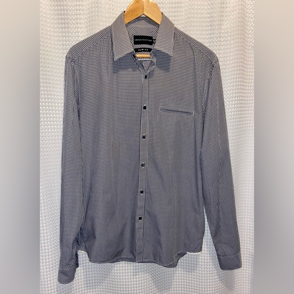 2/60$ Men Marks&Spencer checks black&white‎ slim fit shirt Sz 15,5